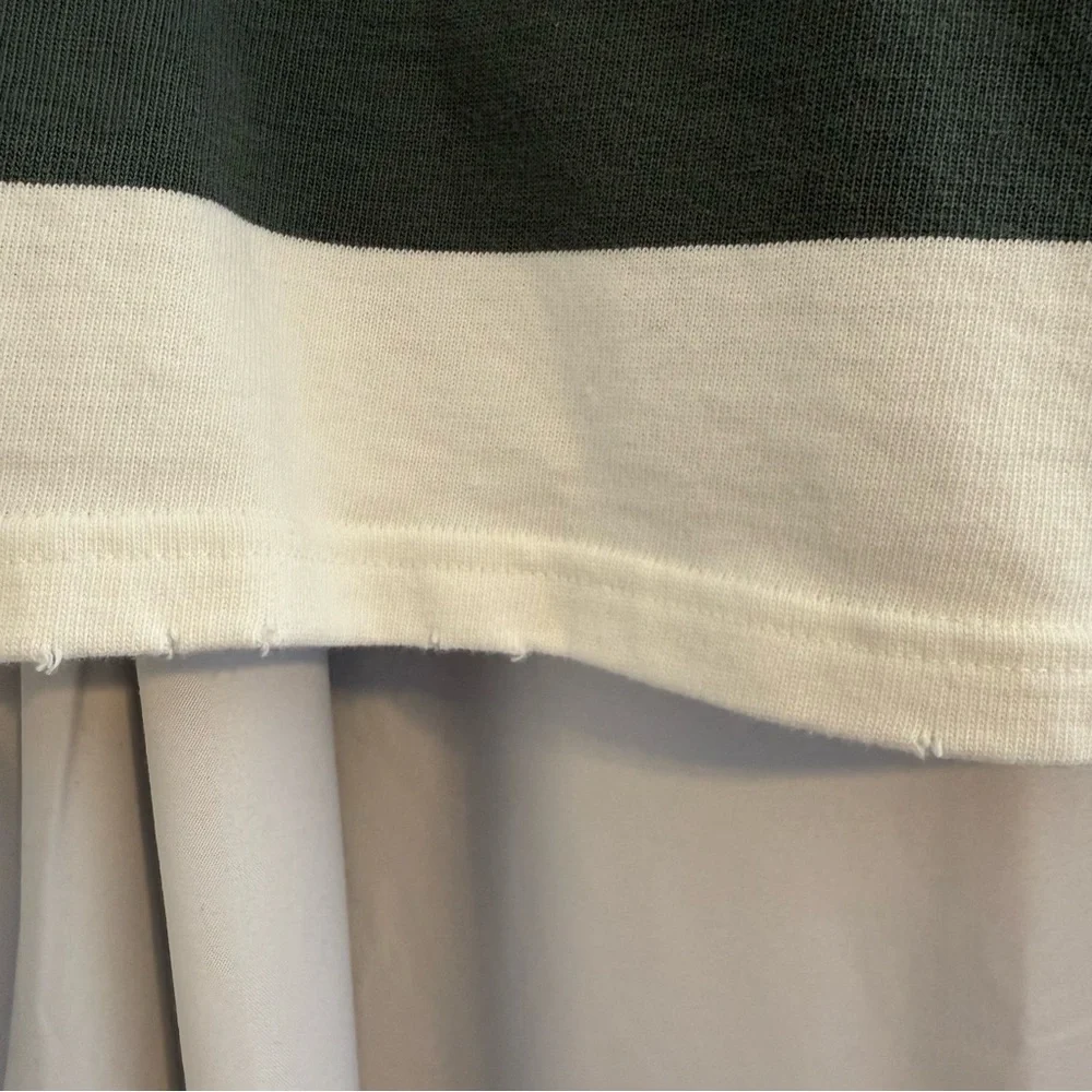 Aerie Striped Cropped Rugby Shirt Sporty Prep Oversized Womens XS Green White - Picture 8 of 13